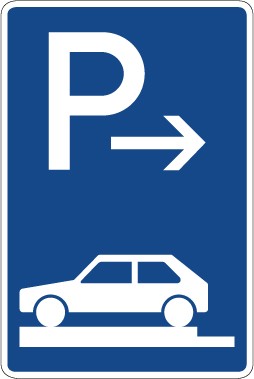 Verkehrzeichen Richtzeichen Parken ganz auf Gehwegen quer zur Fahrtrichtung links (Anfang) · Zeichen 315-81  · MAGNETSCHILD
