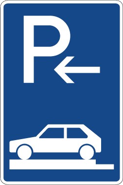 Aufkleber Richtzeichen Parken ganz auf Gehwegen quer zur Fahrtrichtung links (Ende) · Zeichen 315-82 | stark haftend - Verkehrszeichen STVO