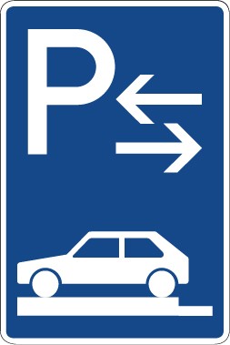 Aufkleber Richtzeichen  Parken ganz auf Gehwegen quer zur Fahrtrichtung links (Mitte) · Zeichen 315-83 