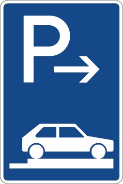 Aufkleber Richtzeichen  Parken ganz auf Gehwegen quer zur Fahrtrichtung rechts (Anfang) · Zeichen 315-86 