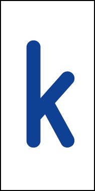 Schild Einzelbuchstabe k | blau · weiß selbstklebend