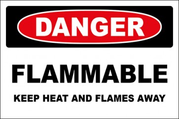 Hinweisschild Flammable Keep Heat And Flames Away · Danger · OSHA Arbeitsschutz