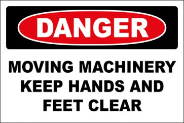 Hinweisschild Moving Machinery Keep Hands And Feet Clear · Danger | selbstklebend