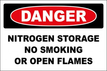 Hinweisschild Nitrogen Storage No Smoking Or Open Flames · Danger