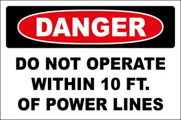 Hinweisschild Do Not Operate Within 10 Ft. Of Power Lines · Danger | selbstklebend