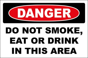 Aufkleber Do Not Smoke, Eat Or Drink In This Area · Danger | stark haftend
