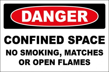 Hinweisschild Confined Space No Smoking, Matches Or Open Flames · Danger | selbstklebend