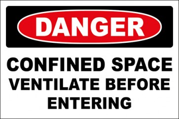 Hinweisschild Confined Space Ventilate Before Entering · Danger | selbstklebend