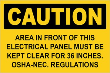 Hinweisschild Area In Front Of This Electrical Panel Must Be Kept Clear For 36 Inches. Osha-Nec. Regulations · Caution | selbstklebend