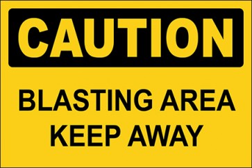 Hinweisschild Blasting Area Keep Away · Caution | selbstklebend