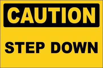 Aufkleber Step Down · Caution | stark haftend