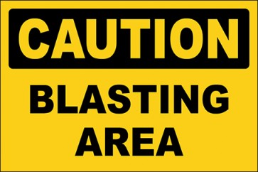 Hinweisschild Blasting Area · Caution | selbstklebend