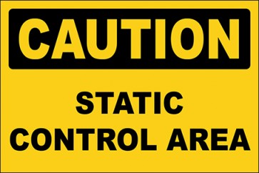 Aufkleber Static Control Area · Caution | stark haftend