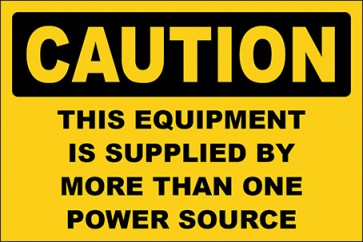 Hinweisschild This Equipment Is Supplied By More Than One Power Source · Caution · OSHA Arbeitsschutz