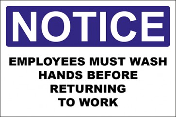 Aufkleber Employees Must Wash Hands Before Returning To Work · Notice · OSHA Arbeitsschutz