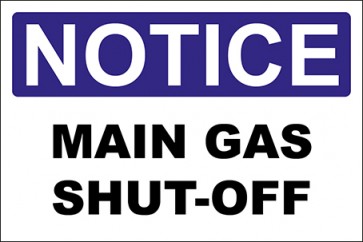 Hinweisschild Main Gas Shut-Off · Notice · OSHA Arbeitsschutz