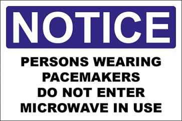 Hinweisschild Persons Wearing Pacemakers Do Not Enter Microwave In Use · Notice | selbstklebend