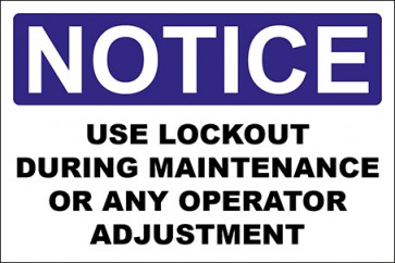 Aufkleber Use Lockout During Maintenance Or Any Operator Adjustment · Notice · OSHA Arbeitsschutz