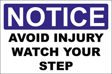 Hinweisschild Avoid Injury Watch Your Step · Notice · OSHA Arbeitsschutz