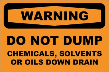 Hinweisschild Do Not Dump Chemicals, Solvents Or Oils Down Drain · Warning | selbstklebend