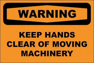 Hinweisschild Keep Hands Clear Of Moving Machinery · Warning