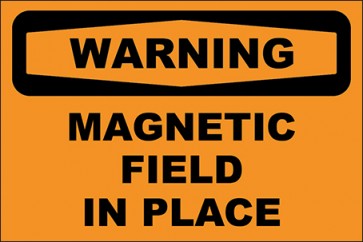 Aufkleber Magnetic Field In Place · Warning | stark haftend