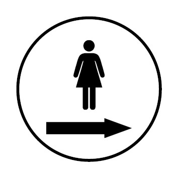 WC Toiletten Aufkleber Piktogramm Damen Pfeil rechts | rund · weiß | stark haftend