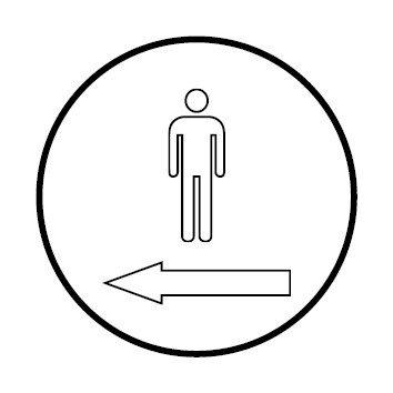 WC Toiletten Schild | Herren outline Pfeil links | rund · weiß · selbstklebend