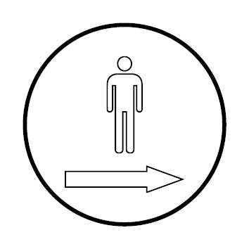 WC Toiletten Schild | Herren outline Pfeil rechts | rund · weiß