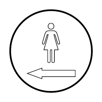 WC Toiletten Schild | Damen outline Pfeil links | rund · weiß