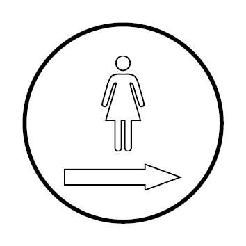 WC Toiletten Aufkleber | Damen outline Pfeil rechts | rund · weiß