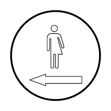 WC Toiletten Schild | Transgender outline Pfeil links | rund · weiß