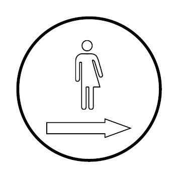 WC Toiletten Schild | Transgender outline Pfeil rechts | rund · weiß · selbstklebend