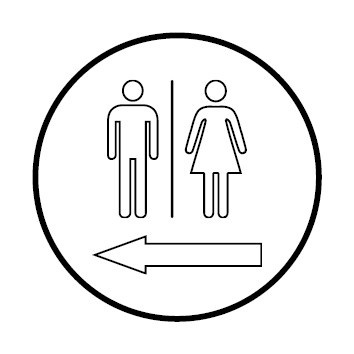 WC Toiletten Aufkleber | Herren · Damen outline Pfeil links | rund · weiß