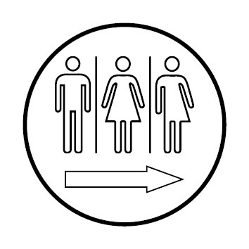 WC Toiletten Schild | Herren · Damen · Transgender outline Pfeil rechts | rund · weiß