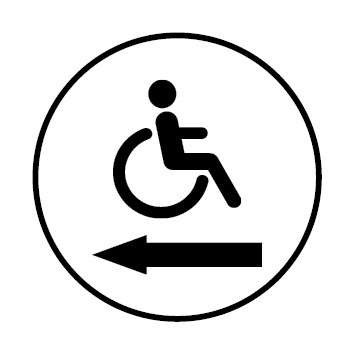 WC Toiletten Aufkleber behindertengerecht · Rollstuhl Pfeil links | rund · weiß | stark haftend