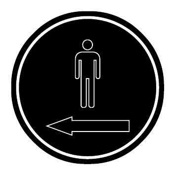 WC Toiletten Aufkleber Herren outline Pfeil links | rund · schwarz | stark haftend