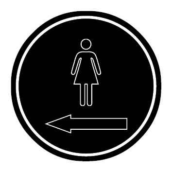 WC Toiletten Schild | Damen outline Pfeil links | rund · schwarz · selbstklebend