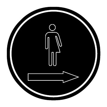 WC Toiletten Schild | Transgender outline Pfeil rechts | rund · schwarz