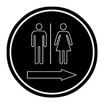WC Toiletten Aufkleber | Herren · Damen outline Pfeil rechts | rund · schwarz