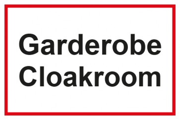 Garderobenschild Garderobe · Cloackroom · weiß - rot · selbstklebend