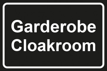 Garderobenschild Garderobe · Cloackroom · schwarz - weiß · selbstklebend