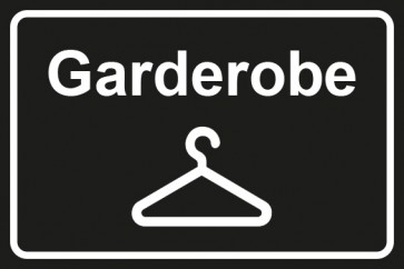 Garderobenschild Garderobe mit Bild · schwarz - weiß · selbstklebend