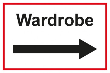 Garderobenschild Wardrobe Pfeil rechts · weiß - rot · Magnetschild
