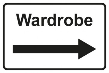 Garderobenschild Wardrobe Pfeil rechts · weiss - schwarz · Magnetschild