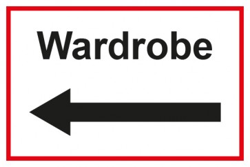 Garderobenschild Wardrobe Pfeil links · weiß - rot · Magnetschild