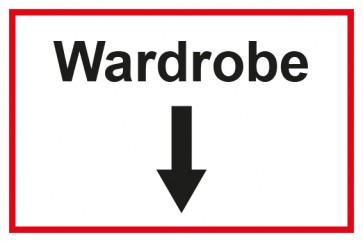 Garderobenschild Wardrobe Pfeil unten · weiß - rot · Magnetschild
