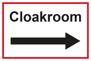 Garderobenschild Cloackroom Pfeil rechts · weiß - rot · selbstklebend