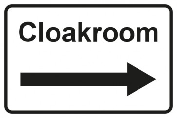 Garderobenschild Cloackroom Pfeil rechts · weiss - schwarz · Magnetschild
