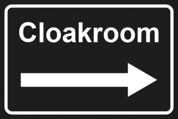 Garderobenschild Cloackroom Pfeil rechts · schwarz - weiß · selbstklebend